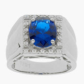 Men's Sterling Silver Semi Mount Ring Setting OV 10X8mm Halo Accent - Syzjewelry